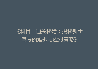 《科目一通关秘籍：揭秘新手驾考的难题与应对策略》