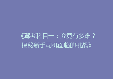 《驾考科目一：究竟有多难？揭秘新手司机面临的挑战》