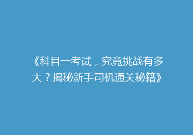 《科目一考试，究竟挑战有多大？揭秘新手司机通关秘籍》